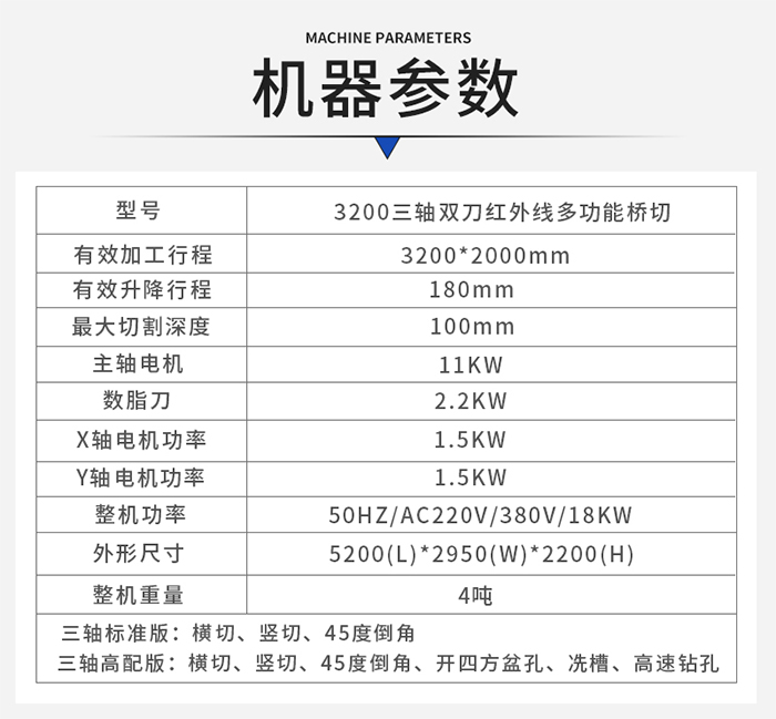 3200紅外線巖板橋切機參數(shù)