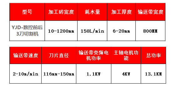 前后三刀數(shù)控瓷磚切割機參數(shù)